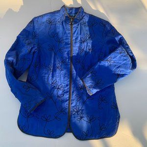 Christina Hope Women's S Blue Zip Jacket Asian Silk Floral Embroidered